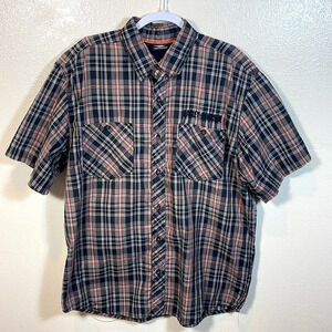 Harley Davidson Embroidered Plaid short sleeve vented button front shirt XL